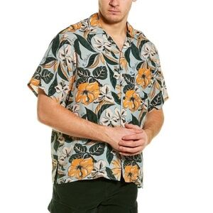R13 Hawaiian Shirt Blue Floral Print Unisex Size Large